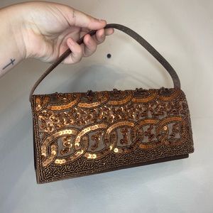 Vintage Bijoux Terner Bronw Beaded Purse